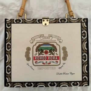 Cigar box purse, bamboo handle, brass accents, used once